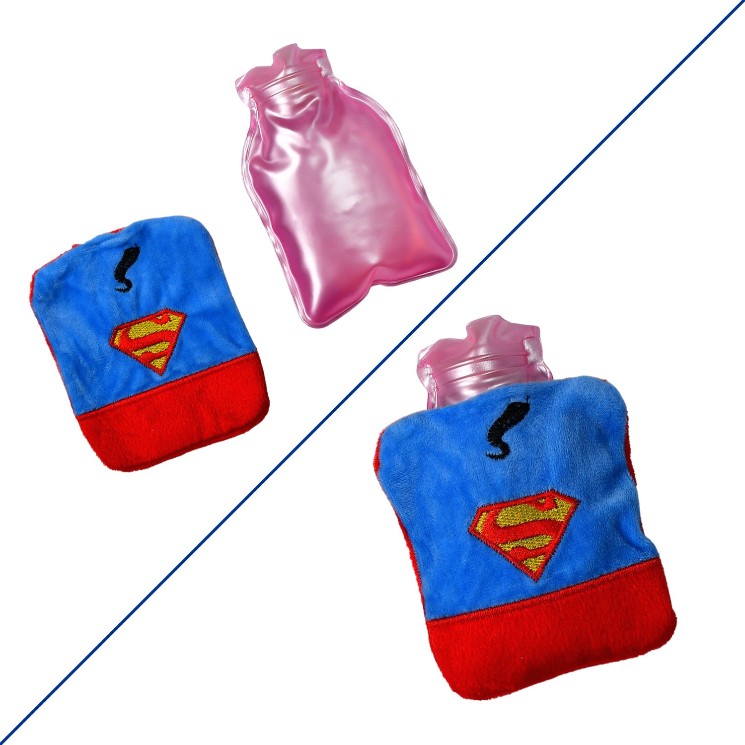 6530 Superman Print Small Hot Water Bag With Cover For Pain Relief Neck Shoulder Pain And Hand Feet Warmer Menstrual Cramps.