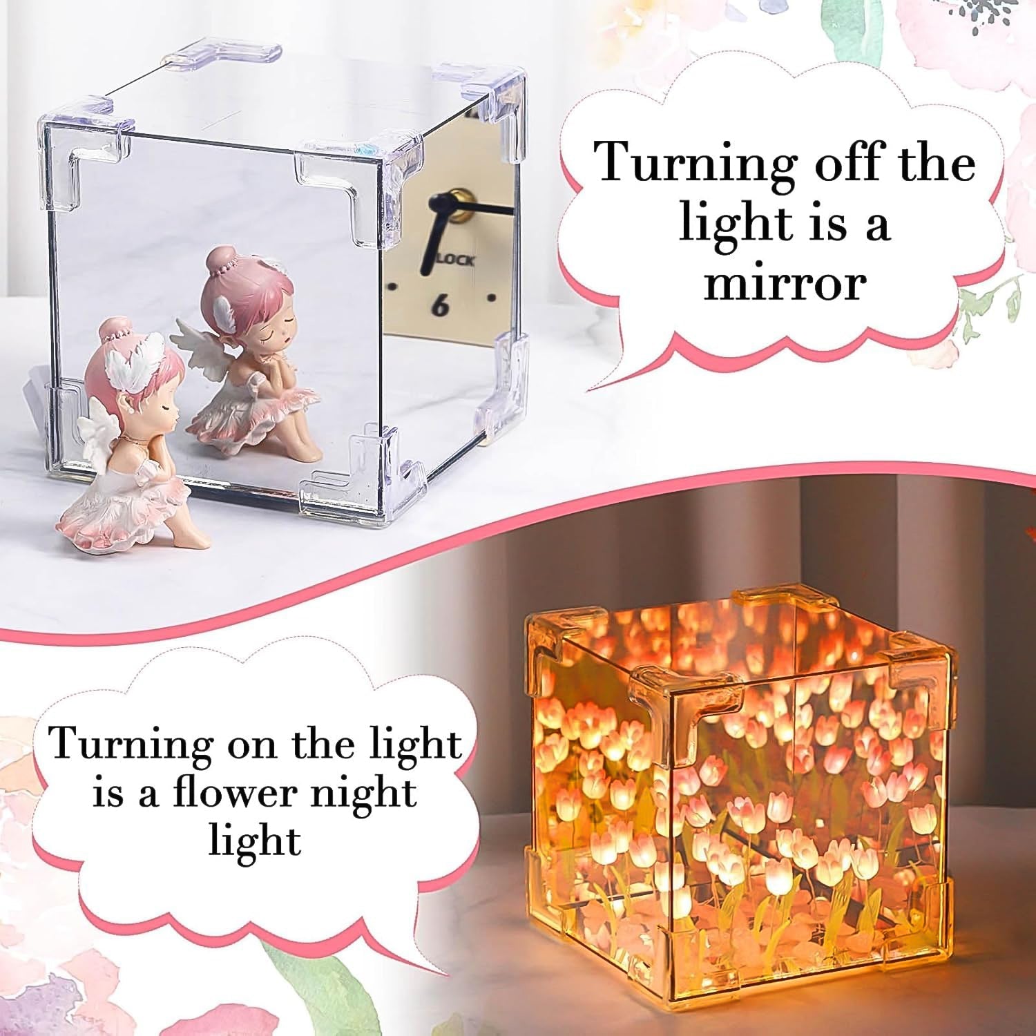 Cube Tulip Night Lamp  Led Decorative Nights Lamp For Bedroom (Multicolor  1 Set)