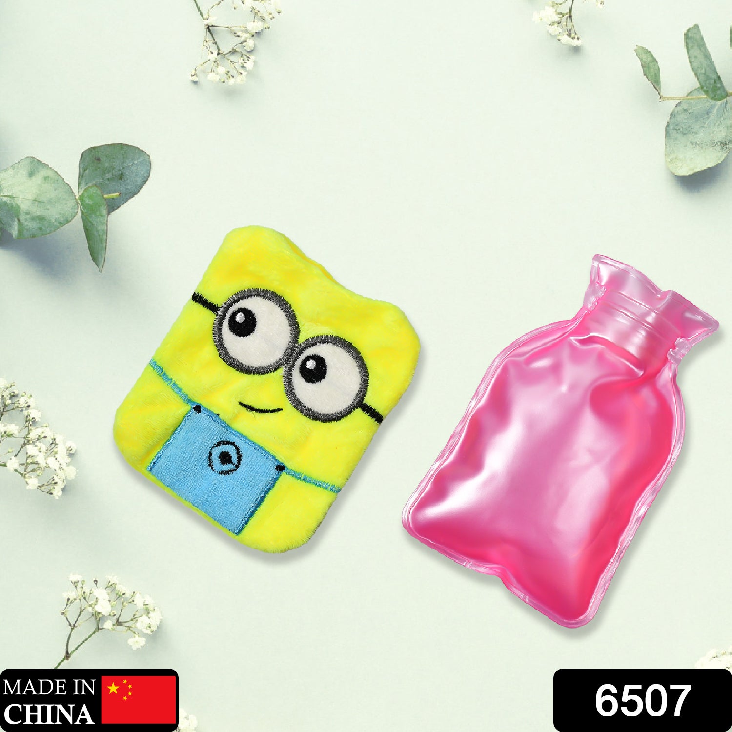 6507 2eye Minions Small Hot Water Bag With Cover For Pain Relief Neck Shoulder Pain And Hand Feet Warmer Menstrual Cramps.