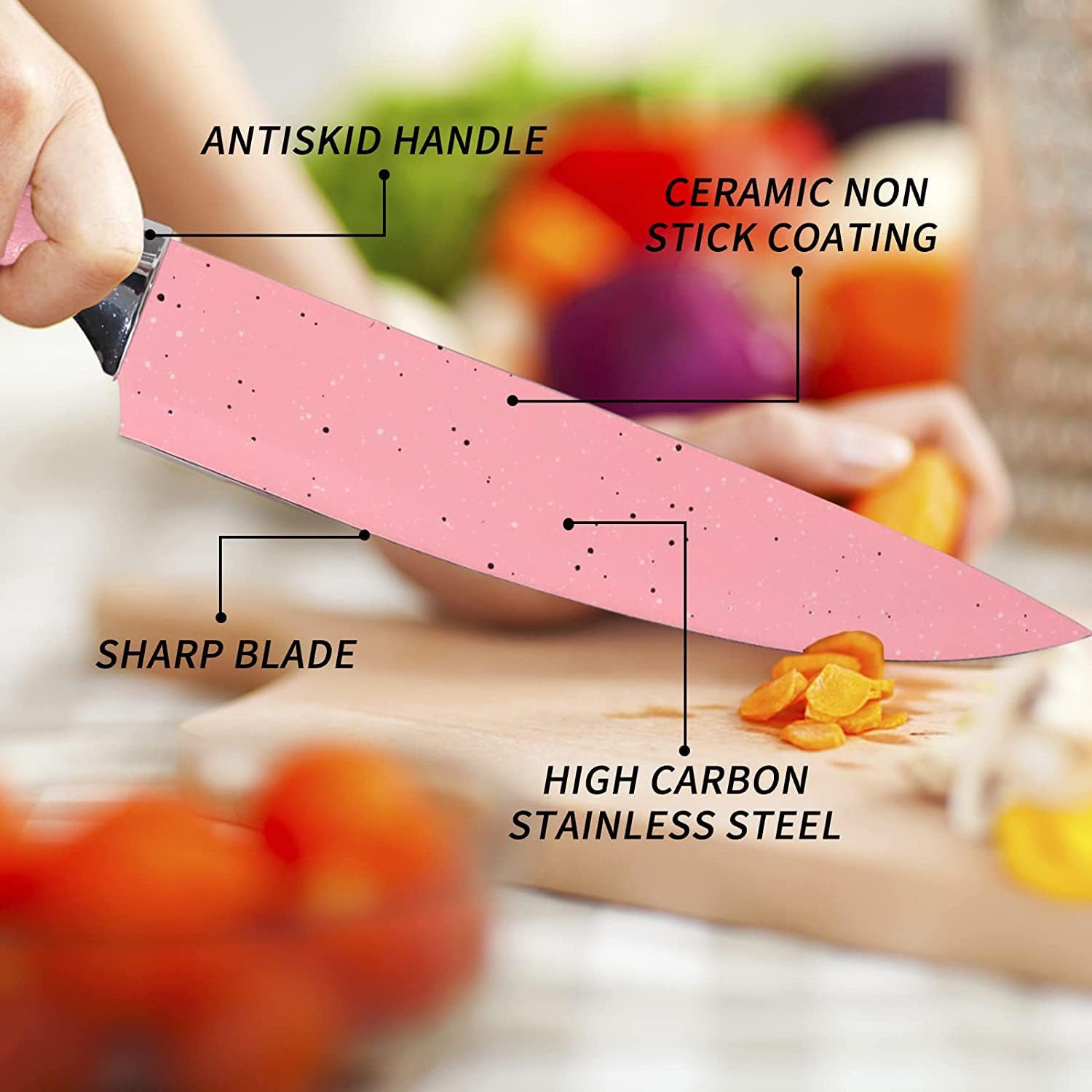 Stainless Steel Non Stick Ceramic Coating 6 Pcs Chef Kitchen Knife Set With Scissor  Peeler