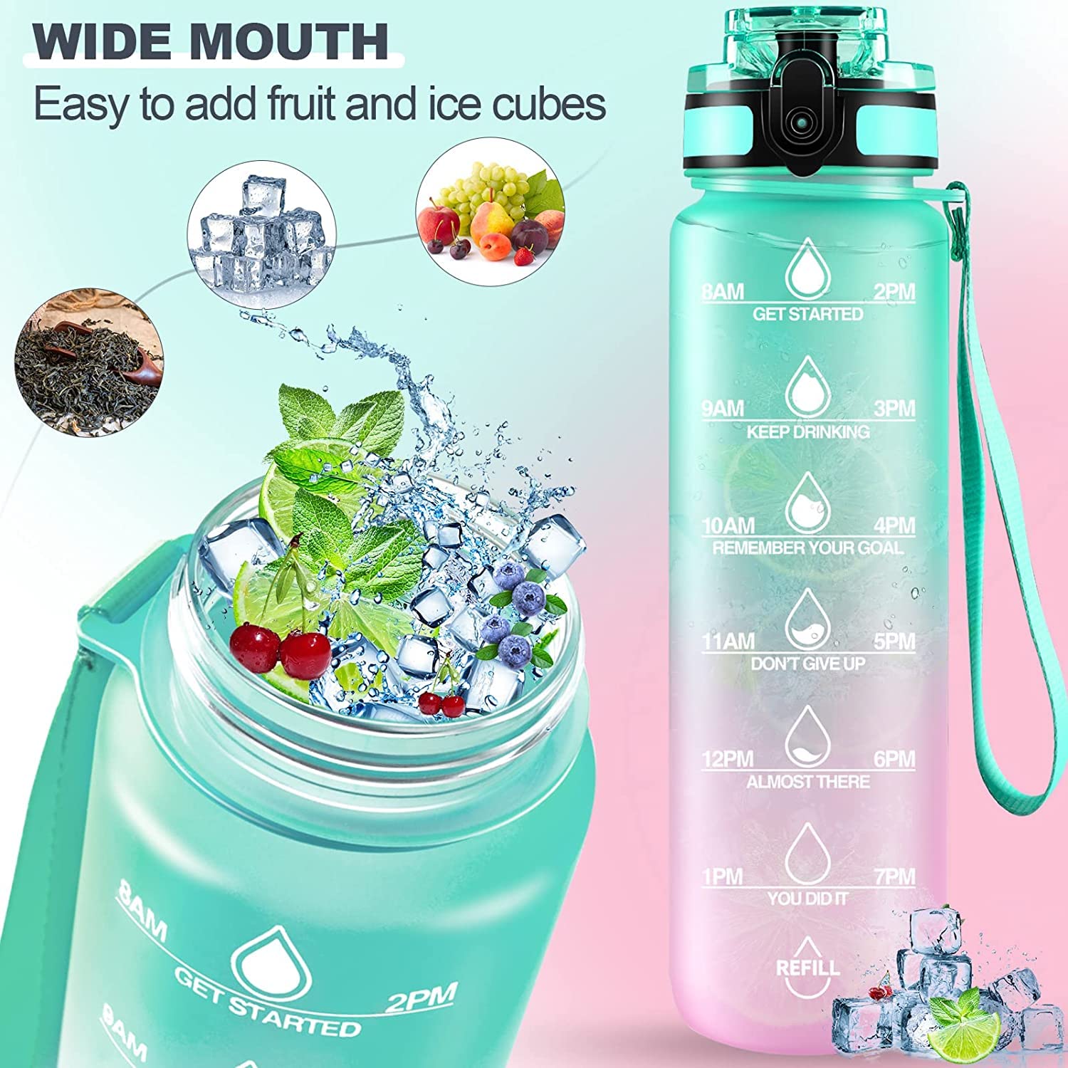 0325 Motivational Water Bottle With Straw  Time Marker Bpa-free Tritan Portable Gym Water Bottle Leakproof Reusable Special Design For Your Sports Activity Hiking Camping