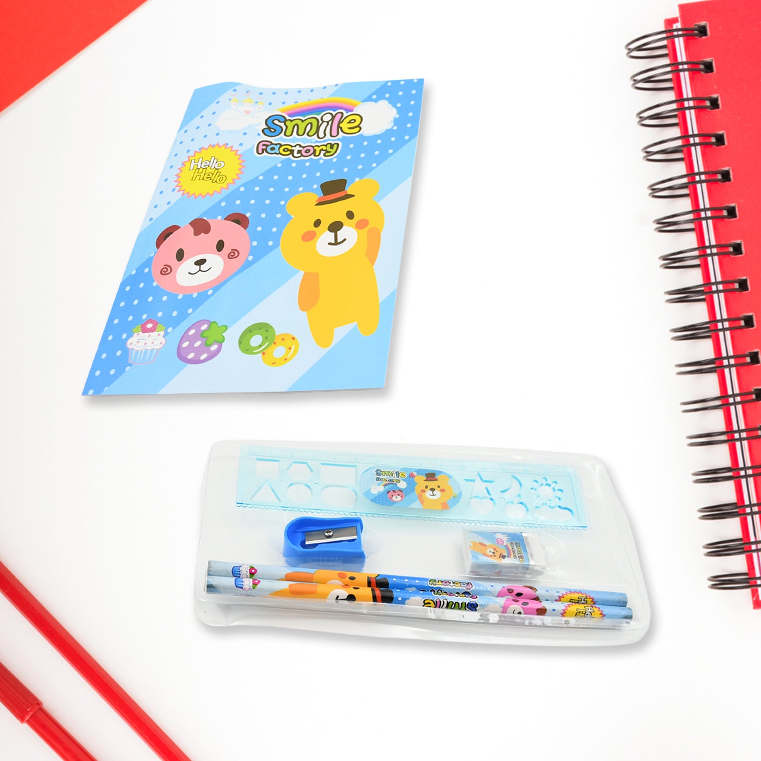 17578 Stationery Kit For Kids - Stationery Set Includes Wooden Pencil Sharpener Pencil And Eraser Set Birthday Return Gift For Kids Boys Girls 2 Pencil 1 Scale 1 Notebook1 Sharpener 1 Eraser  With Zip Bag (6 Pcs Set)