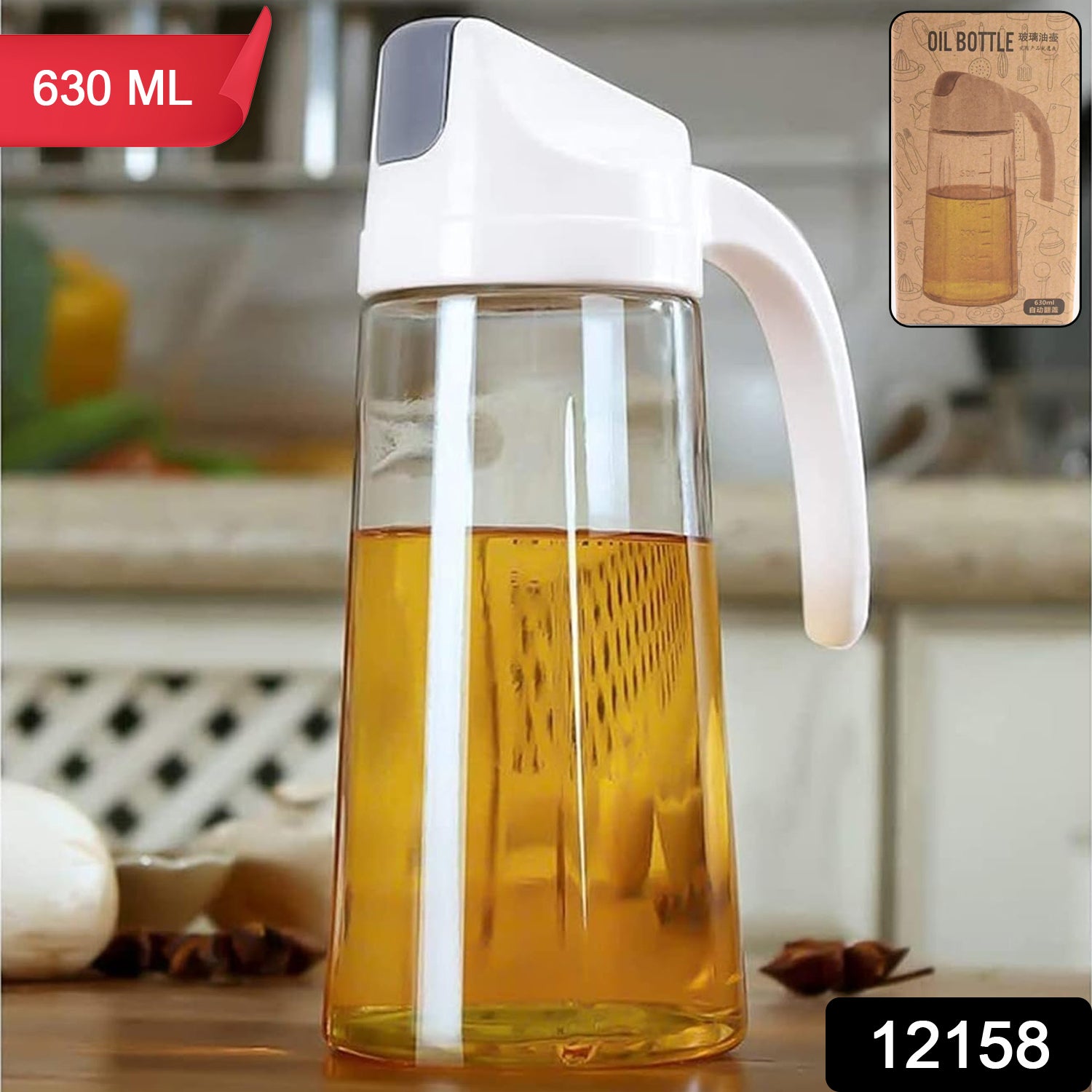 Kitchen Glass Oil Bottle Dispenser Automatic Opening Closing Home Bottles For Oil And Vinegar Honey Olive Oil Container (630ml)