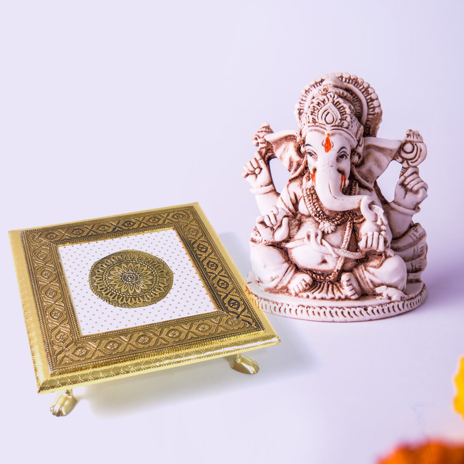 Golden - Square Pooja Chowki Patla  Bajot (2020 Cm  1 Pc)