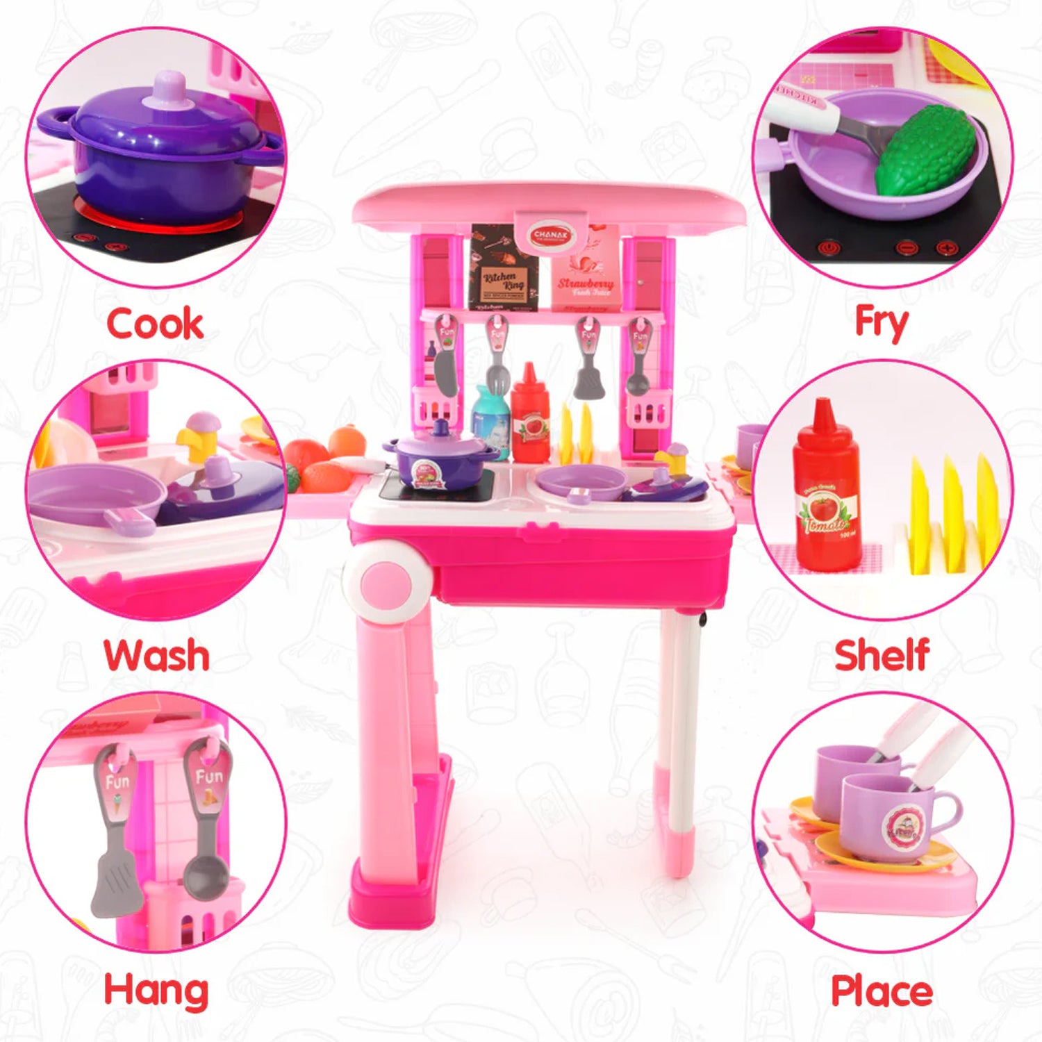 3 In 1 Kitchen Set For Kids Portable Pretend Play Toys For Kids With Suitcase (1 Set)