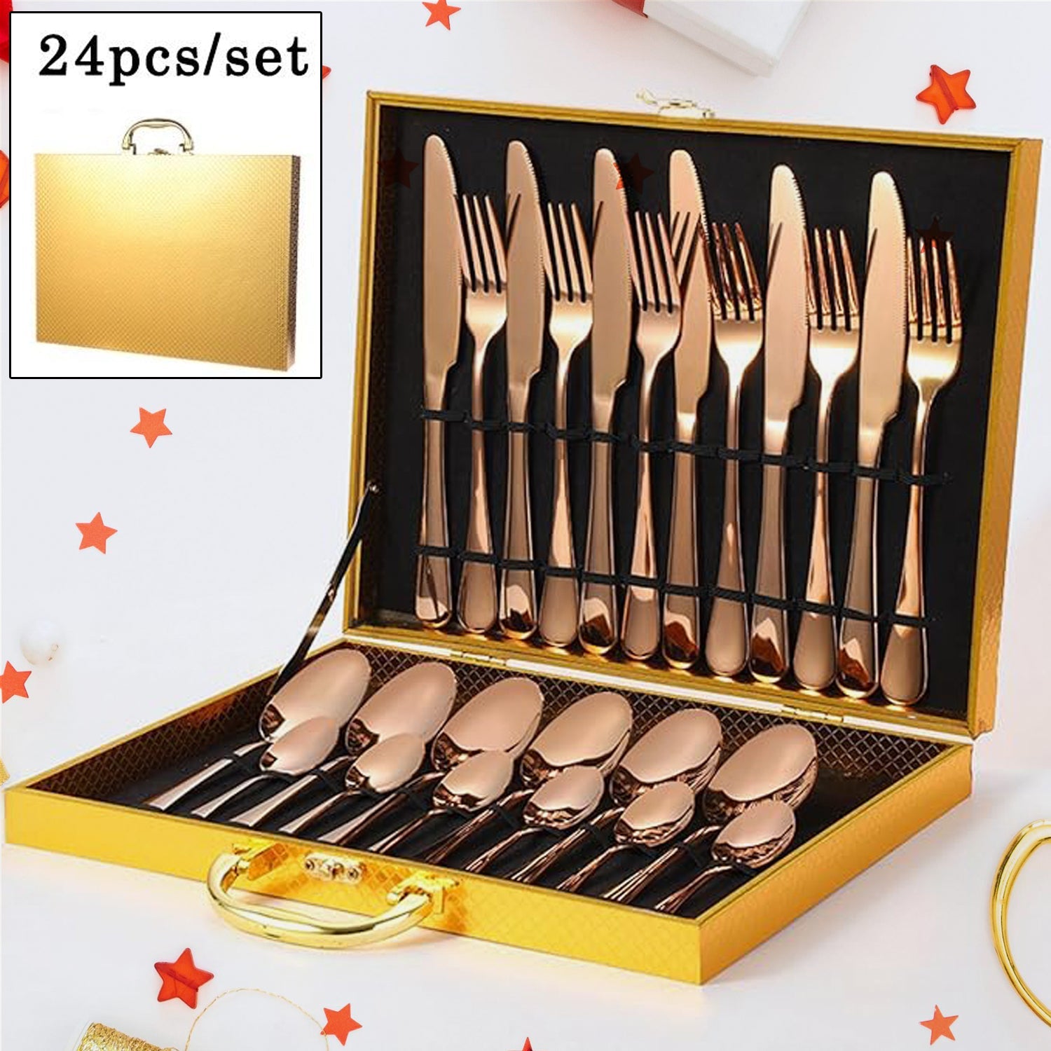 Kitchen Tableware  Flatware Sets Kitchen Forks Spoons With Gift Box (24 Pcs Set)