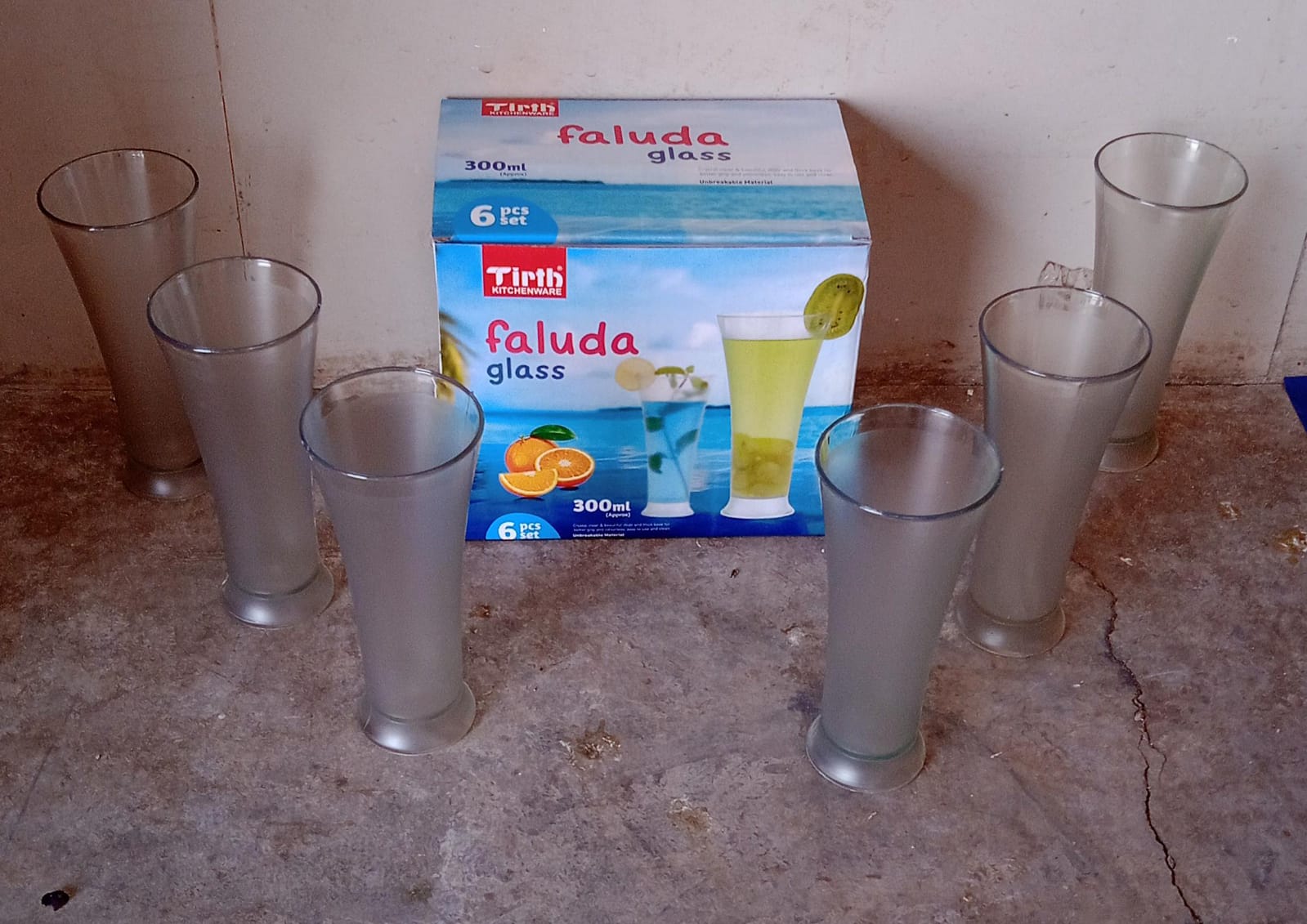 8219 High Quality Faluda Ice Cream Juicer And Water Glasses Set Of 6 Transparent Drinking Water Glasses Stylish Glasses For Faluda Water Juice Glass Set Of 6 Pcs (300 Ml Approx)