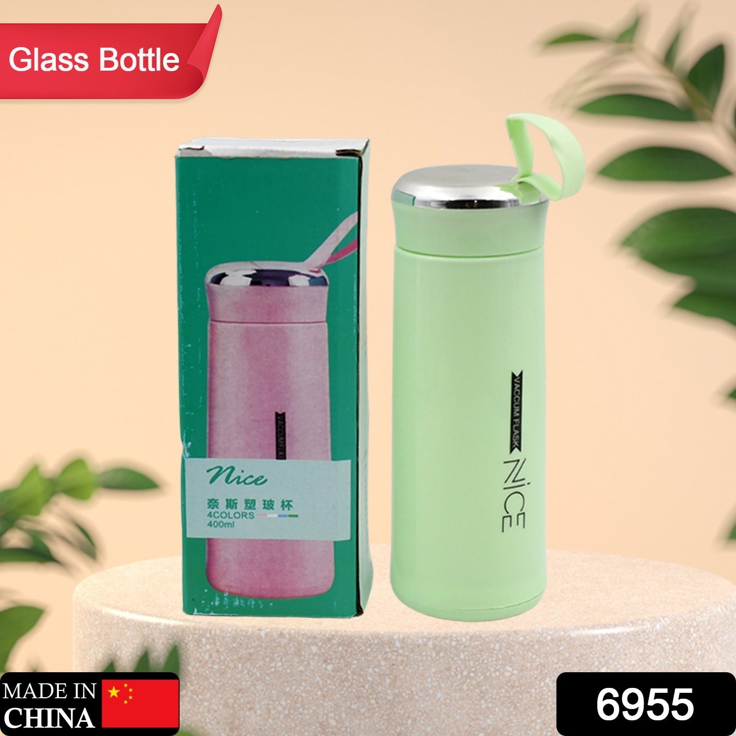 6955 Outdoor Sport Water Bottle 400ml Leak Proof Bpa-free For Travel Cold And Hot Water Glass Water Bottle With Daily Water Intake For Gym And Children (Moq -100 Pc)