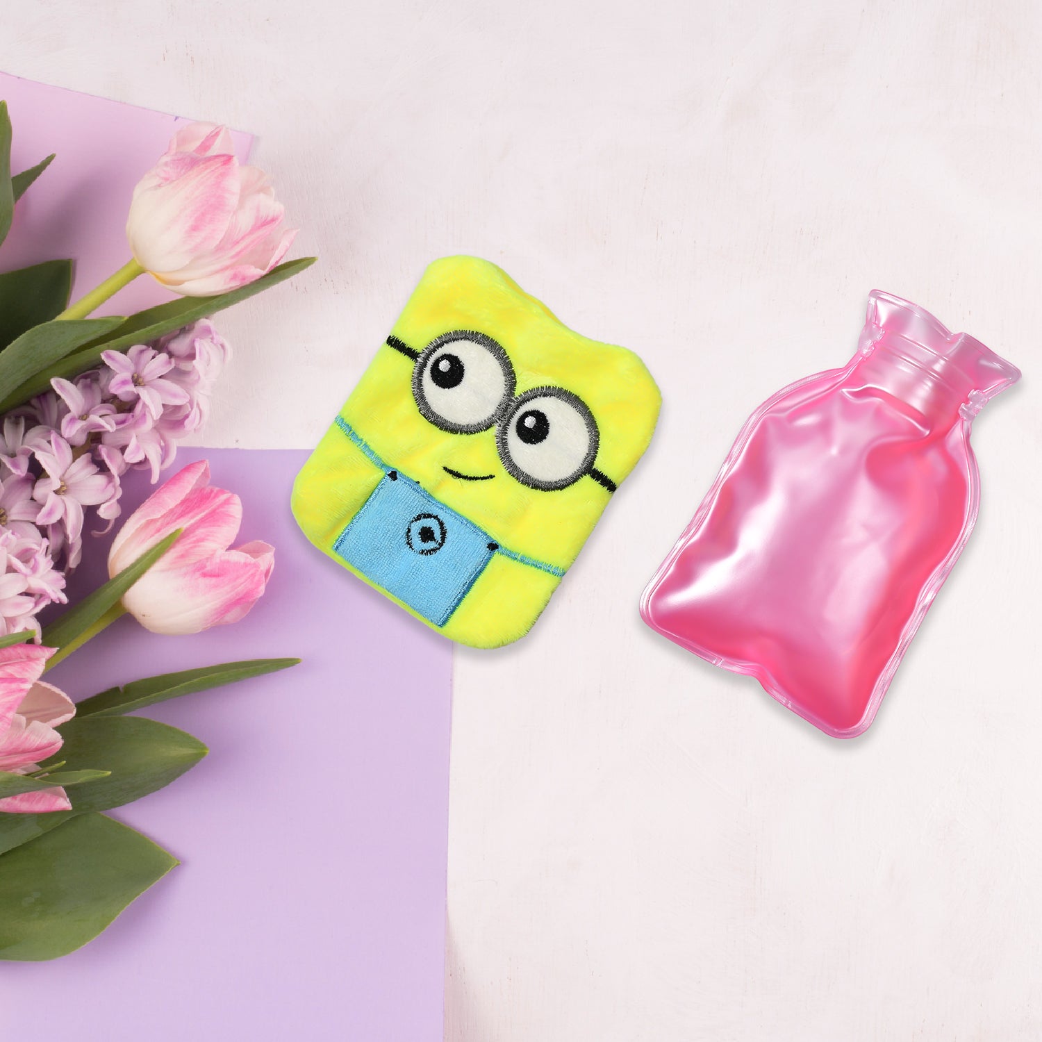 6507 2eye Minions Small Hot Water Bag With Cover For Pain Relief Neck Shoulder Pain And Hand Feet Warmer Menstrual Cramps.