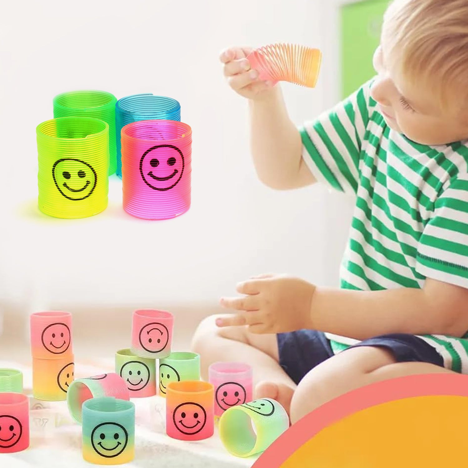 17745 Multicolor Magic Smiley Spring Spring Toys Slinky Slinky Spring Toy Toy For Kids For Birthdays Compact And Portable Easy To Carry (12 Pcs Set)