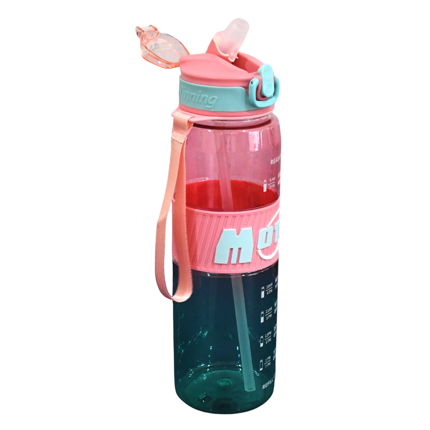 Plastic Water Bottle With Strap And Straw (1000 Ml)