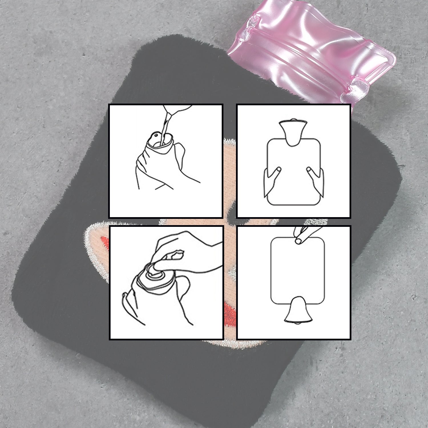 6522 Black Monkey Small Hot Water Bag With Cover For Pain Relief Neck Shoulder Pain And Hand Feet Warmer Menstrual Cramps.