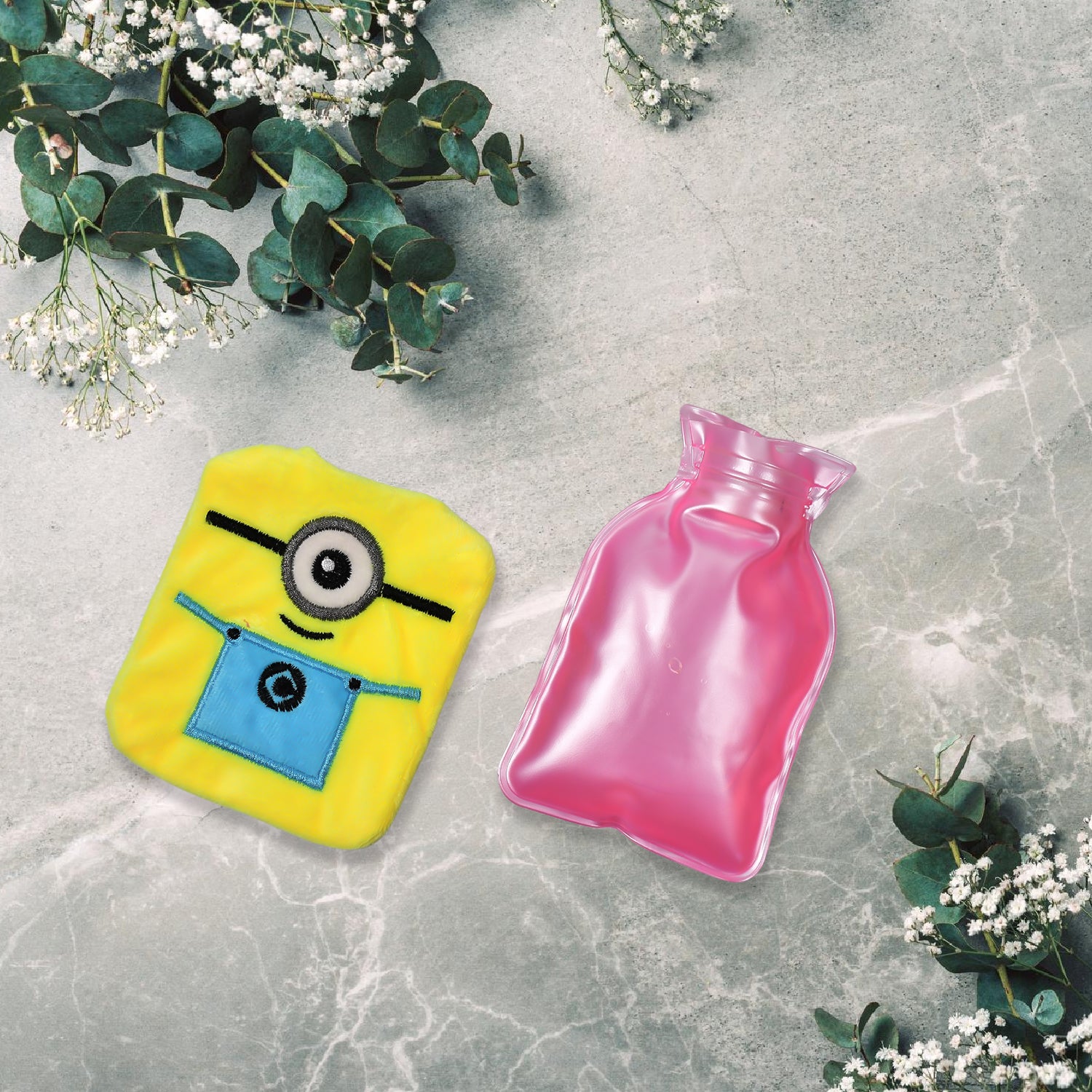 6506 Minions Small Hot Water Bag With Cover For Pain Relief Neck Shoulder Pain And Hand Feet Warmer Menstrual Cramps.