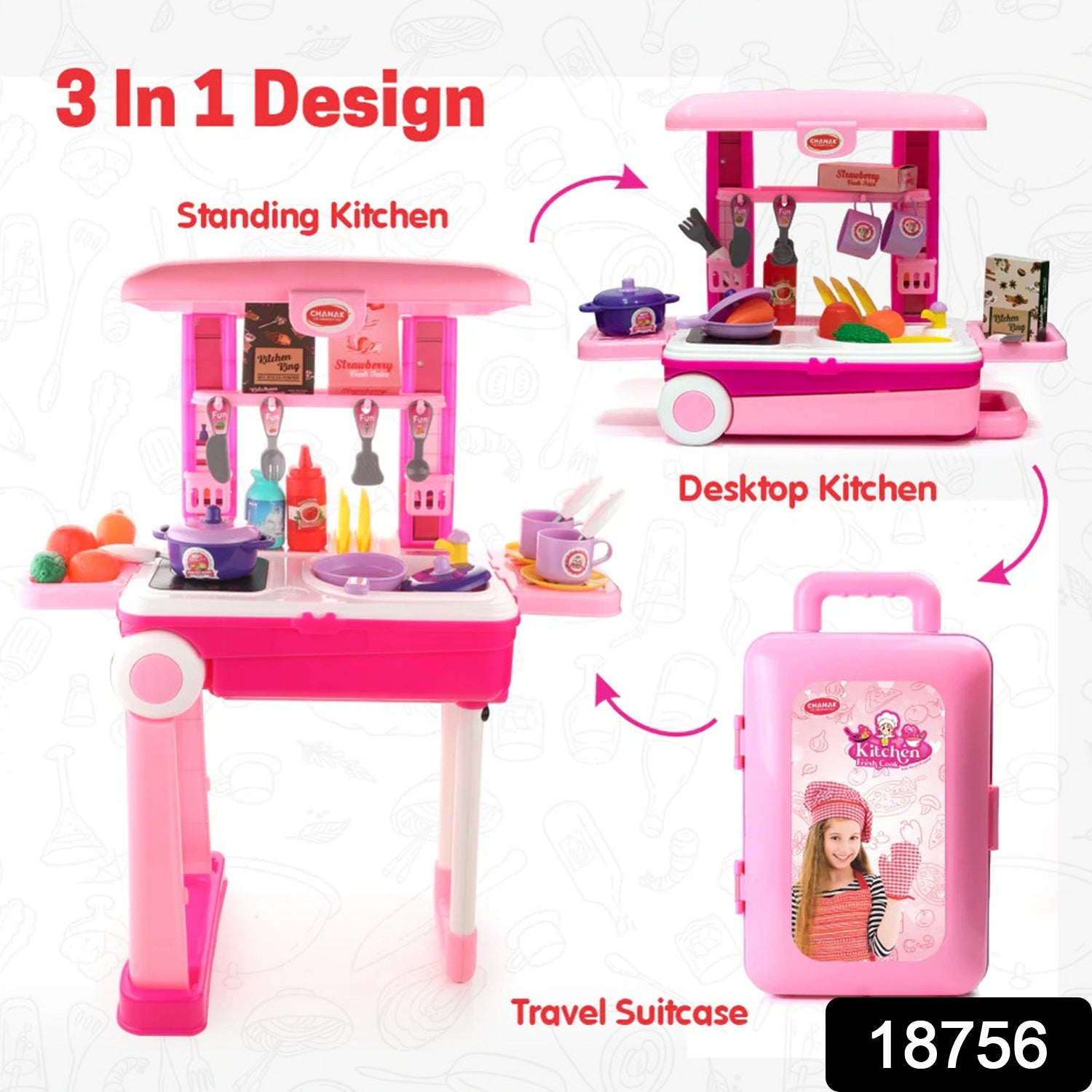 3 In 1 Kitchen Set For Kids Portable Pretend Play Toys For Kids With Suitcase (1 Set)