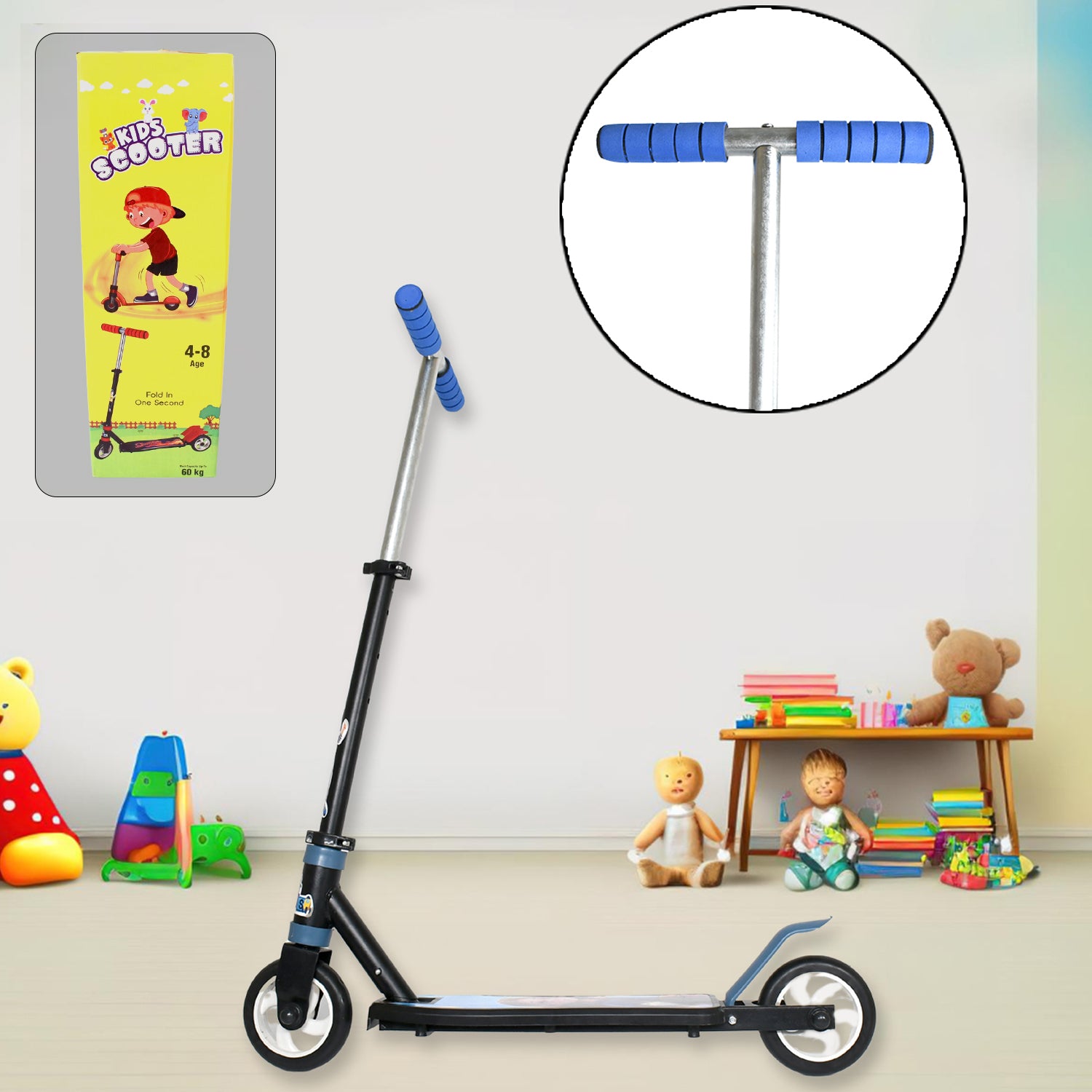 Basic Kids Ride On Leg Push Scooter For Boys And Girls (4 - 8 Years Old Kids) Foldable Scooter Cycle With Height Adjustment For Boys And Girls Multicolor (1 Pc  2 Wheel)