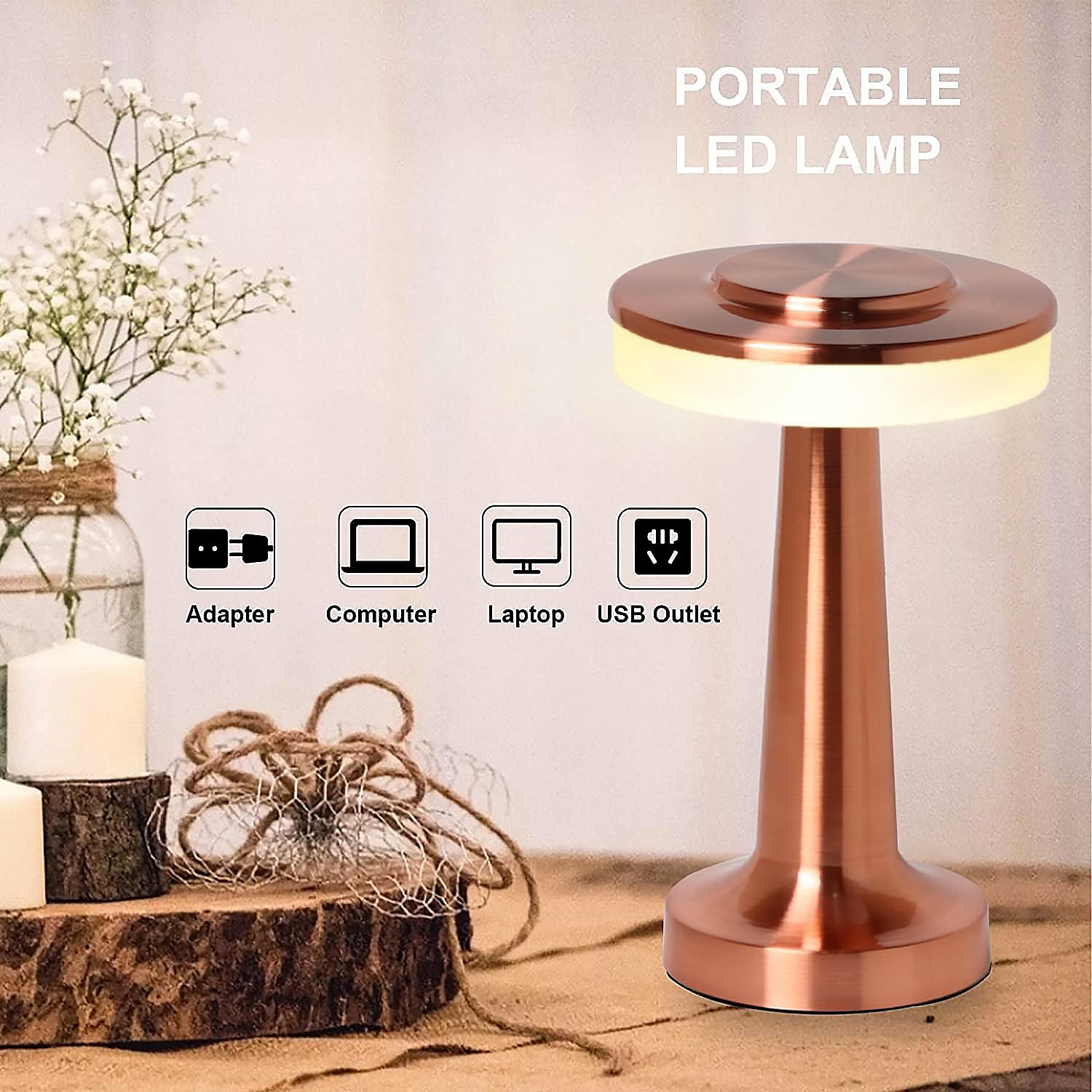 Led Lamp With Touch Control  Decorative Desk Lamp Portable Metal Led Table Lamp Usb Rechargeable 3 Color 3 Levels Brightness Dimmable Eye Protection Modern Lamp For Home Decor Party Kids Room Bedroom (1 Pc)