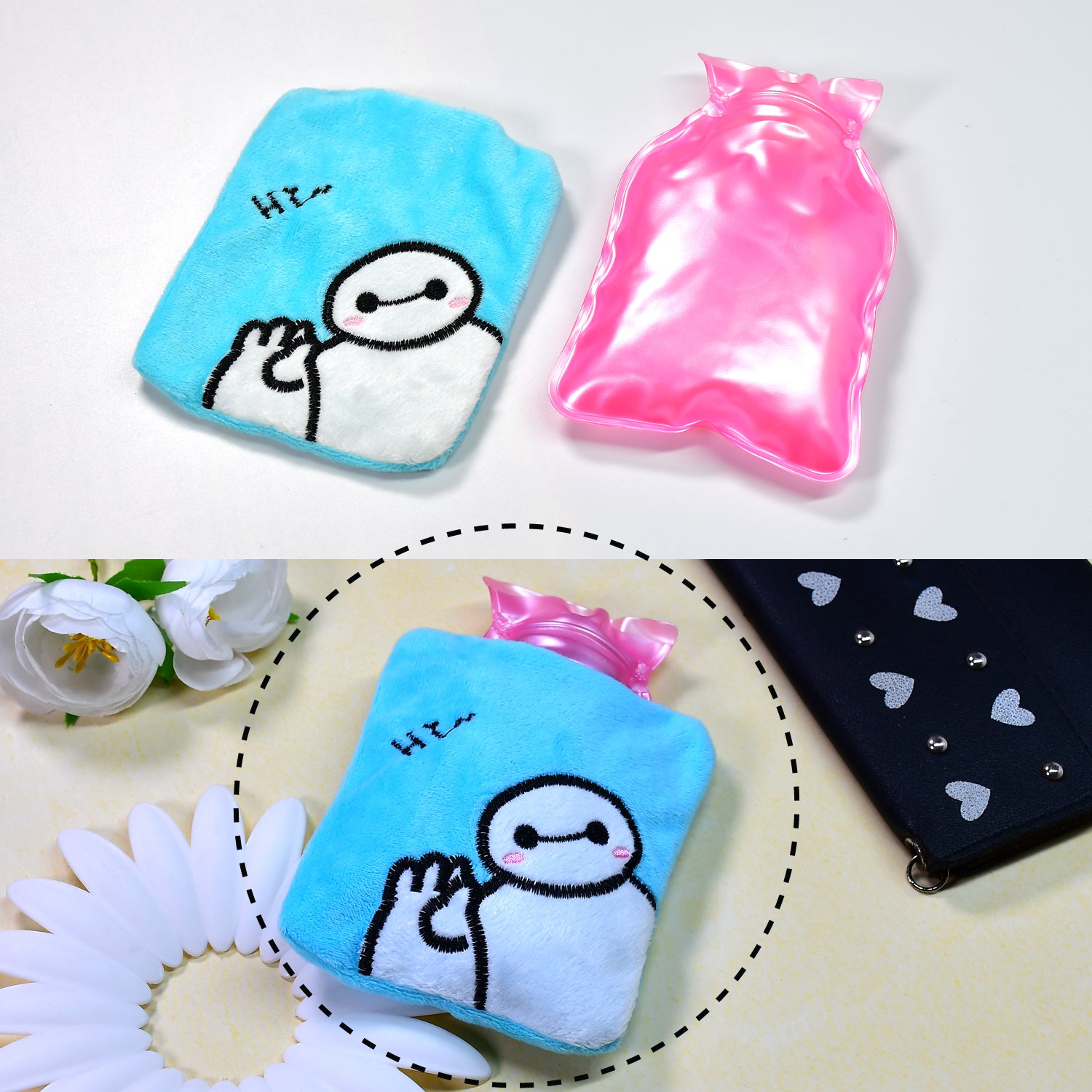 6525 Blue Baymax Small Hot Water Bag With Cover For Pain Relief Neck Shoulder Pain And Hand Feet Warmer Menstrual Cramps.