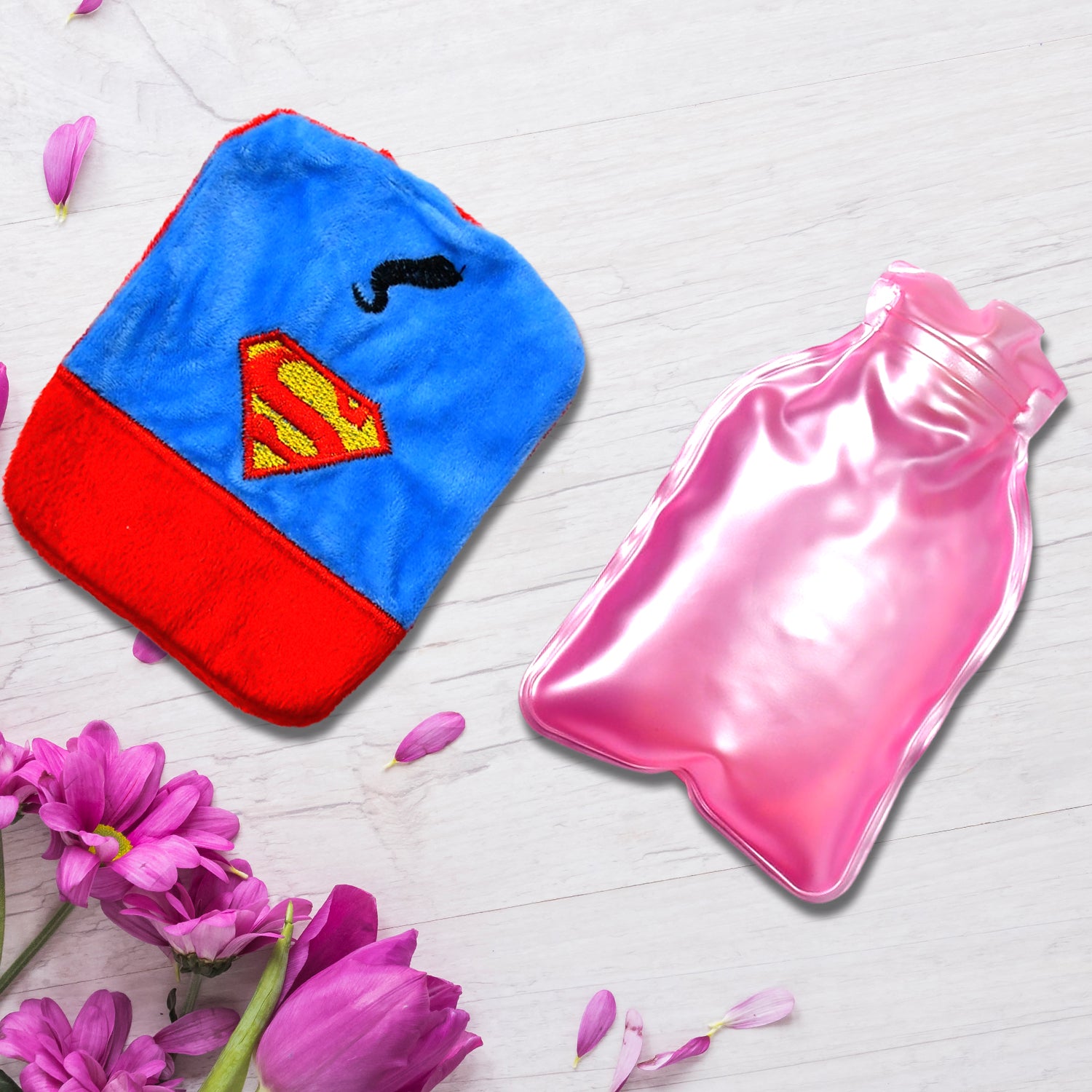 6530 Superman Print Small Hot Water Bag With Cover For Pain Relief Neck Shoulder Pain And Hand Feet Warmer Menstrual Cramps.