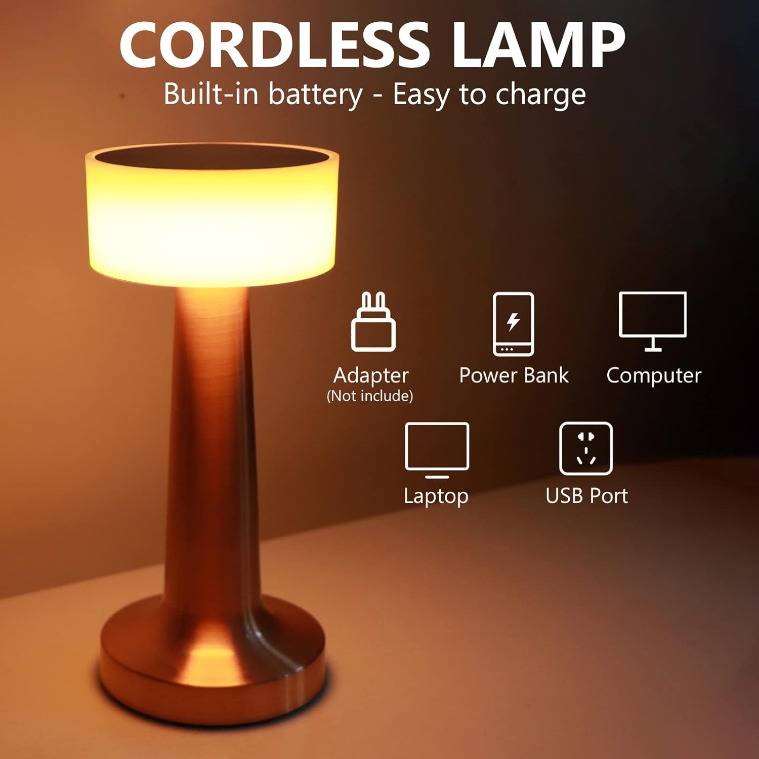 Led Lamp With Touch Control  Decorative Desk Lamp Portable Metal Led Table Lamp Usb Rechargeable 3 Color 3 Levels Brightness Dimmable Eye Protection Modern Lamp For Home Decor Party Kids Room Bedroom (1 Pc)