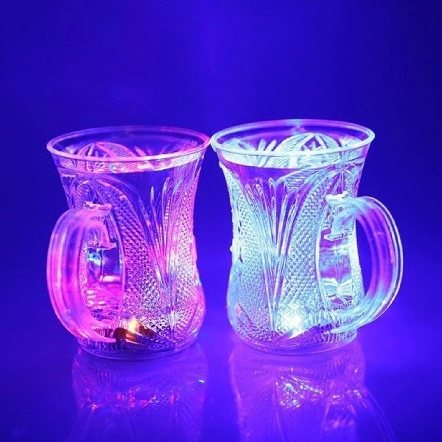 4727 Flashing Cup Led Water Sensor Light Up Cup With Handle For Home Kitchen Fun Luminous Water Cup Party  Birthday  Nightclub  Christmas  Disco Entertainment Cup (2 Pcs Set)