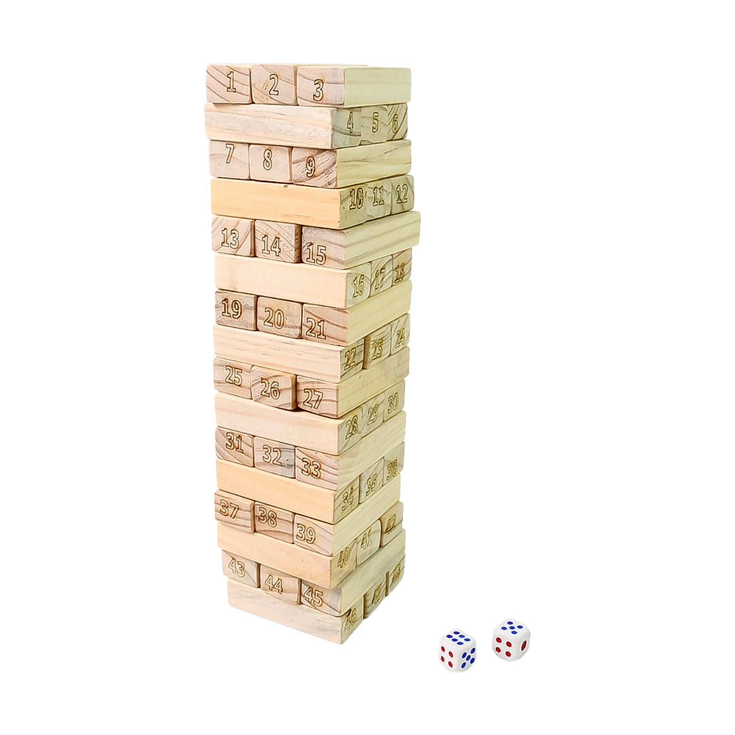 Wooden Tumbling Stacking Tower Game (48 Pcs Blocks 2 Dices)