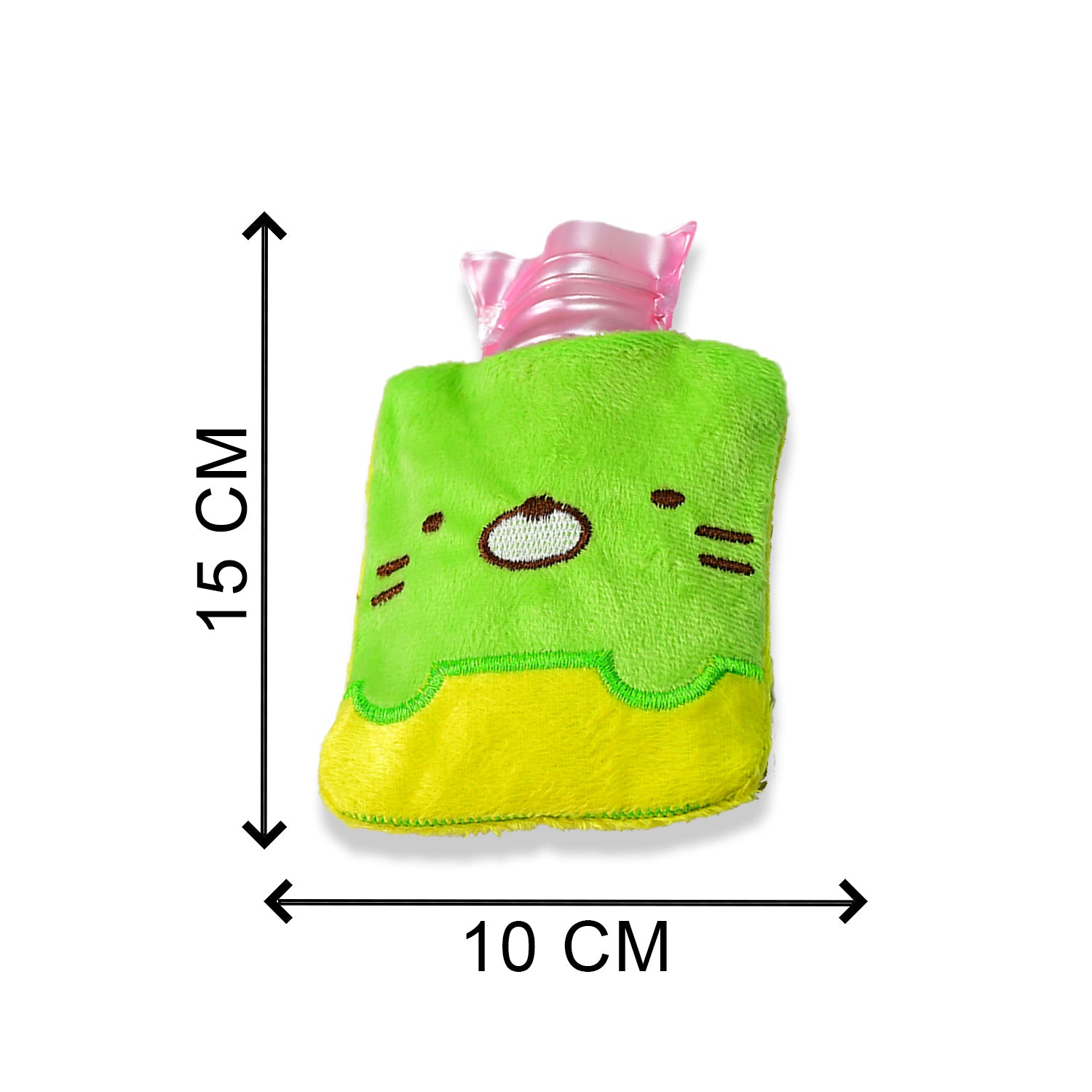 6514 Green Kitty Small Hot Water Bag With Cover For Pain Relief Neck Shoulder Pain And Hand Feet Warmer Menstrual Cramps.