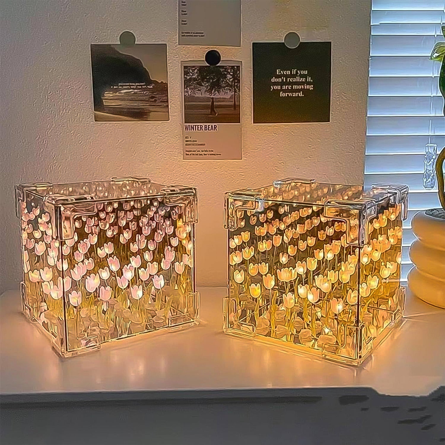 Cube Tulip Night Lamp  Led Decorative Nights Lamp For Bedroom (Multicolor  1 Set)