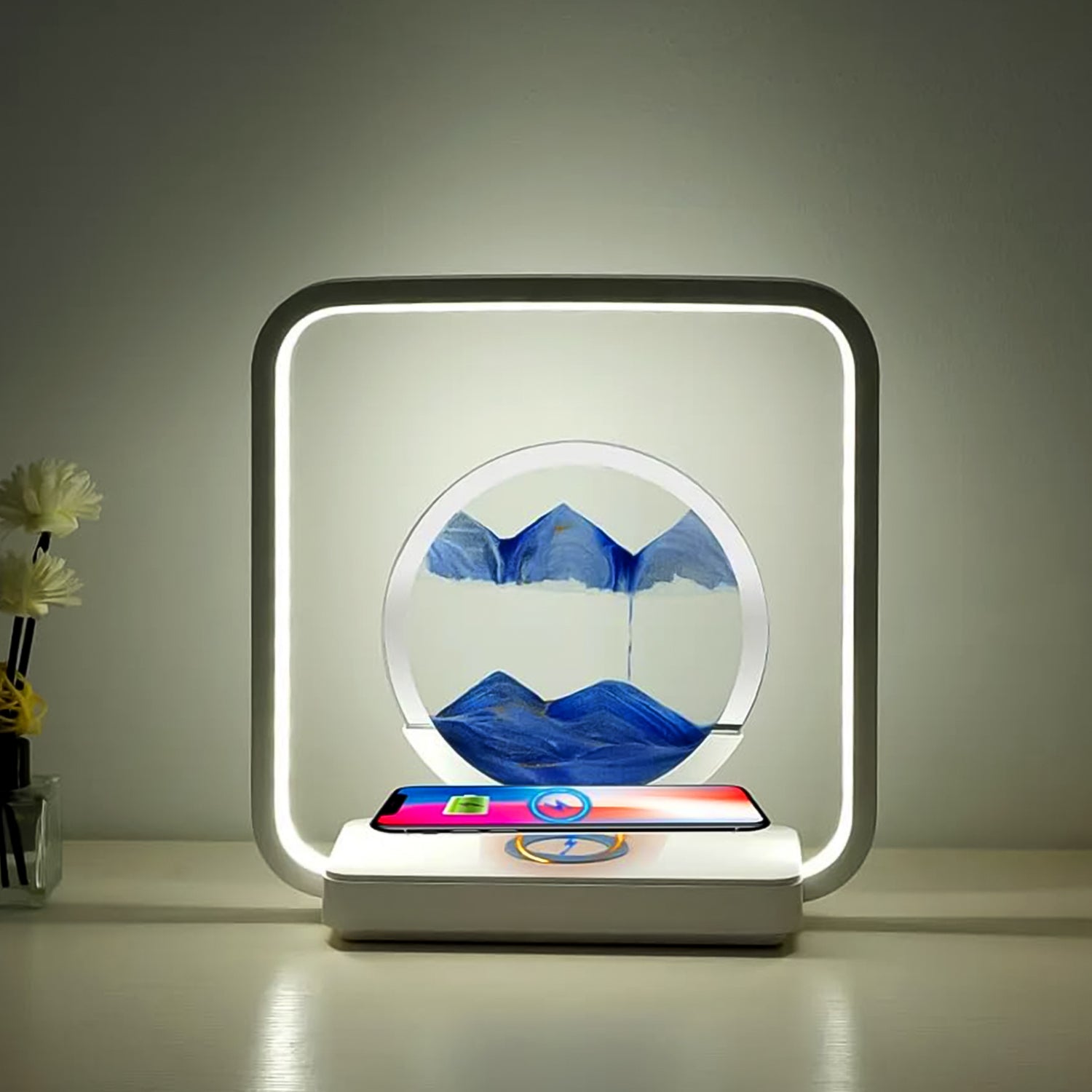 13477 3d Wireless Charging Led Light Usb Quicksand Painting Lamp For Bedroom