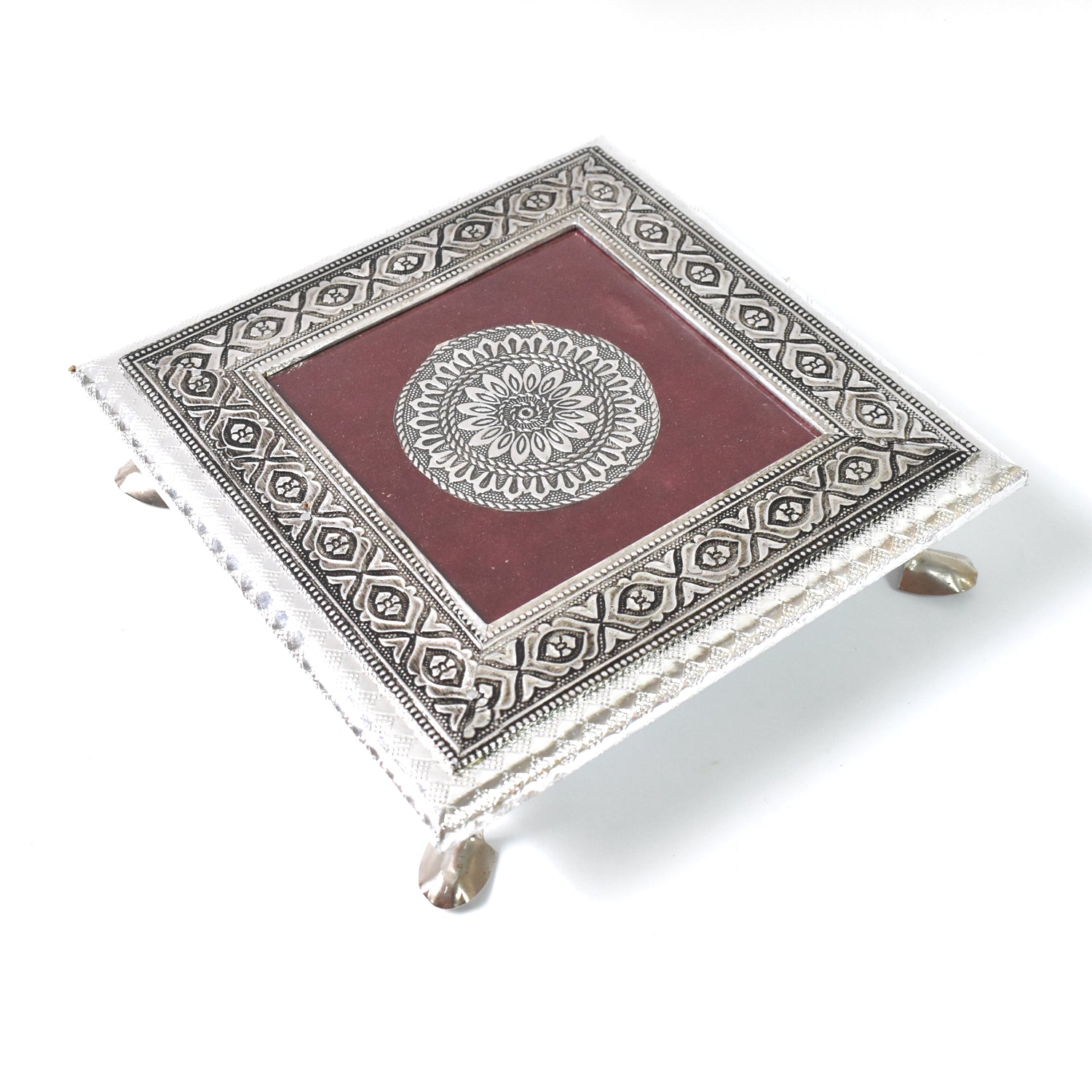 Silver - Square Pooja Chowki Patla  Bajot (2020 Cm  1 Pc)