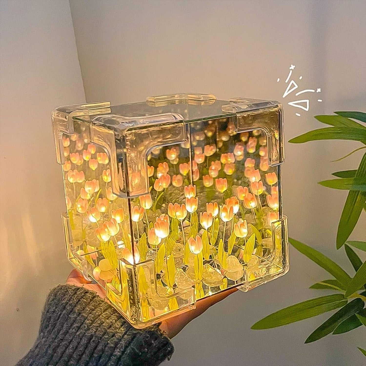 Cube Tulip Night Lamp  Led Decorative Nights Lamp For Bedroom (Multicolor  1 Set)