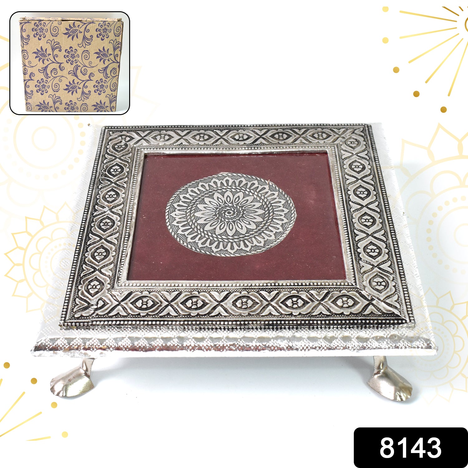 Silver - Square Pooja Chowki Patla  Bajot (2020 Cm  1 Pc)