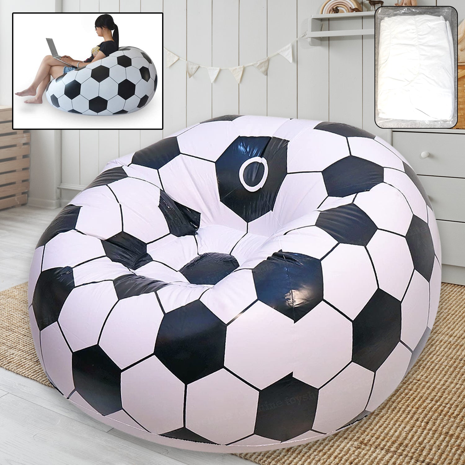 Foldable Sofa Cartoon Style Inflatable Folding Chair Ball Chair Inflatable Sofa For Adults Kids Size (110cm X 80cm)