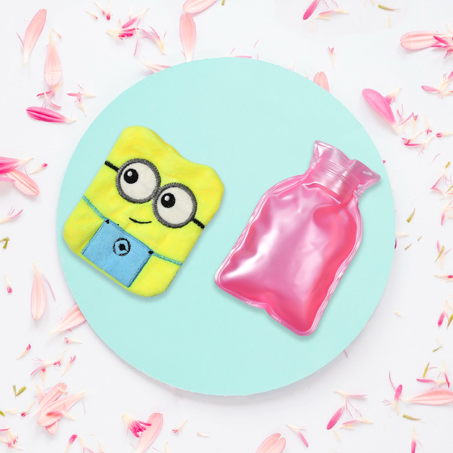 6507 2eye Minions Small Hot Water Bag With Cover For Pain Relief Neck Shoulder Pain And Hand Feet Warmer Menstrual Cramps.