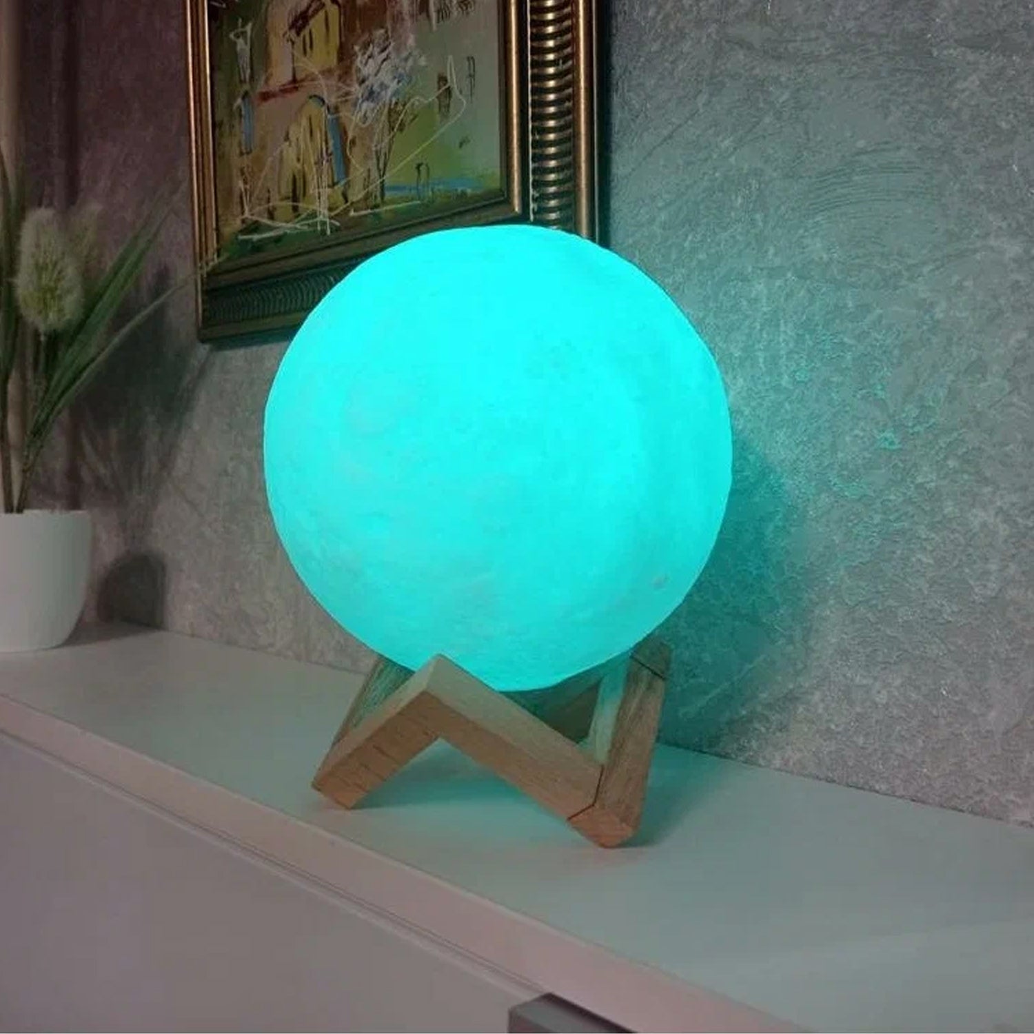 Moon Night Lamp Blue Color With Plastic Stand (15 X12 Cm  1 Pc)