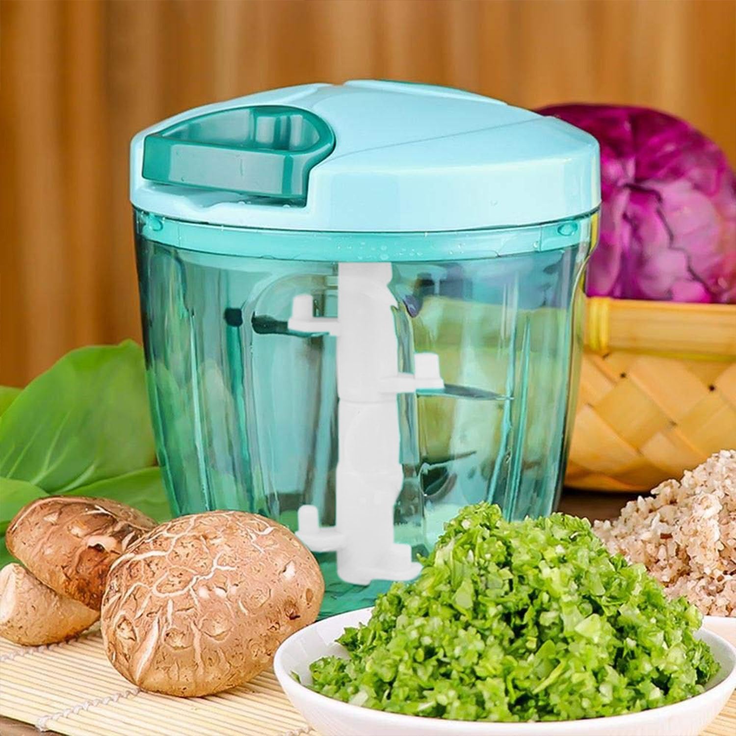 2065 6 Blade 2in1 Manual Food Chopper Compact  Powerful Hand Held Vegetable Chopper (1000ml)