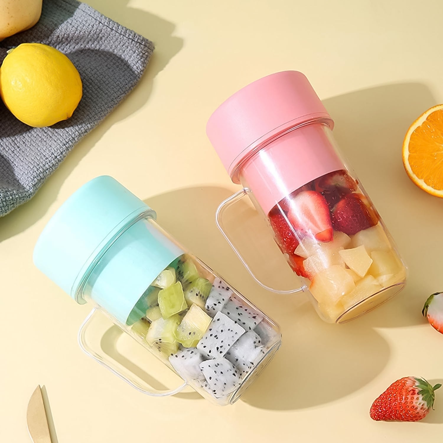 Portable Crusher Juicer With Handle  Straw Usb Rechargeable 6 Blades (420 Ml)