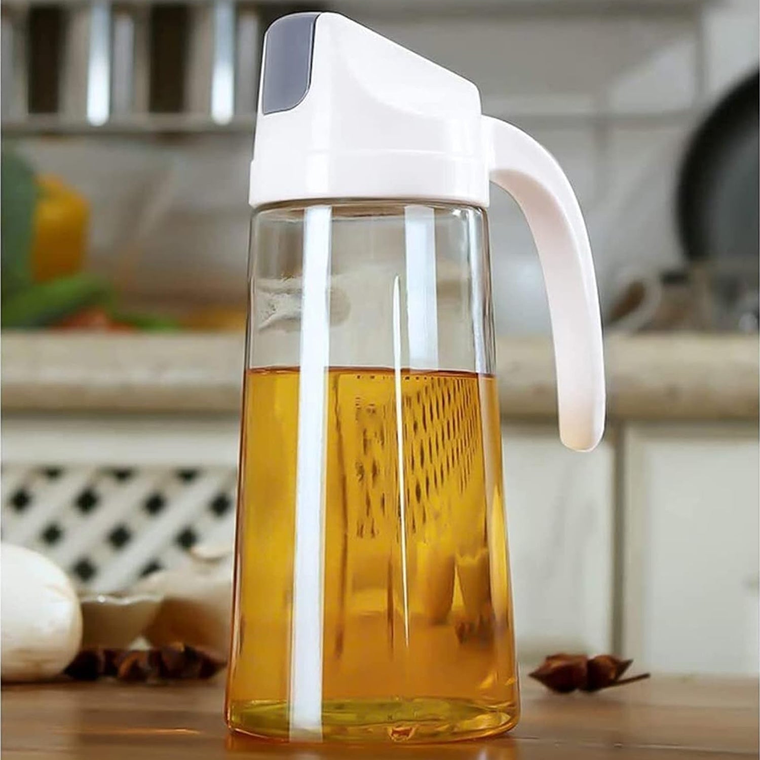 Kitchen Glass Oil Bottle Dispenser Automatic Opening Closing Home Bottles For Oil And Vinegar Honey Olive Oil Container (630ml)