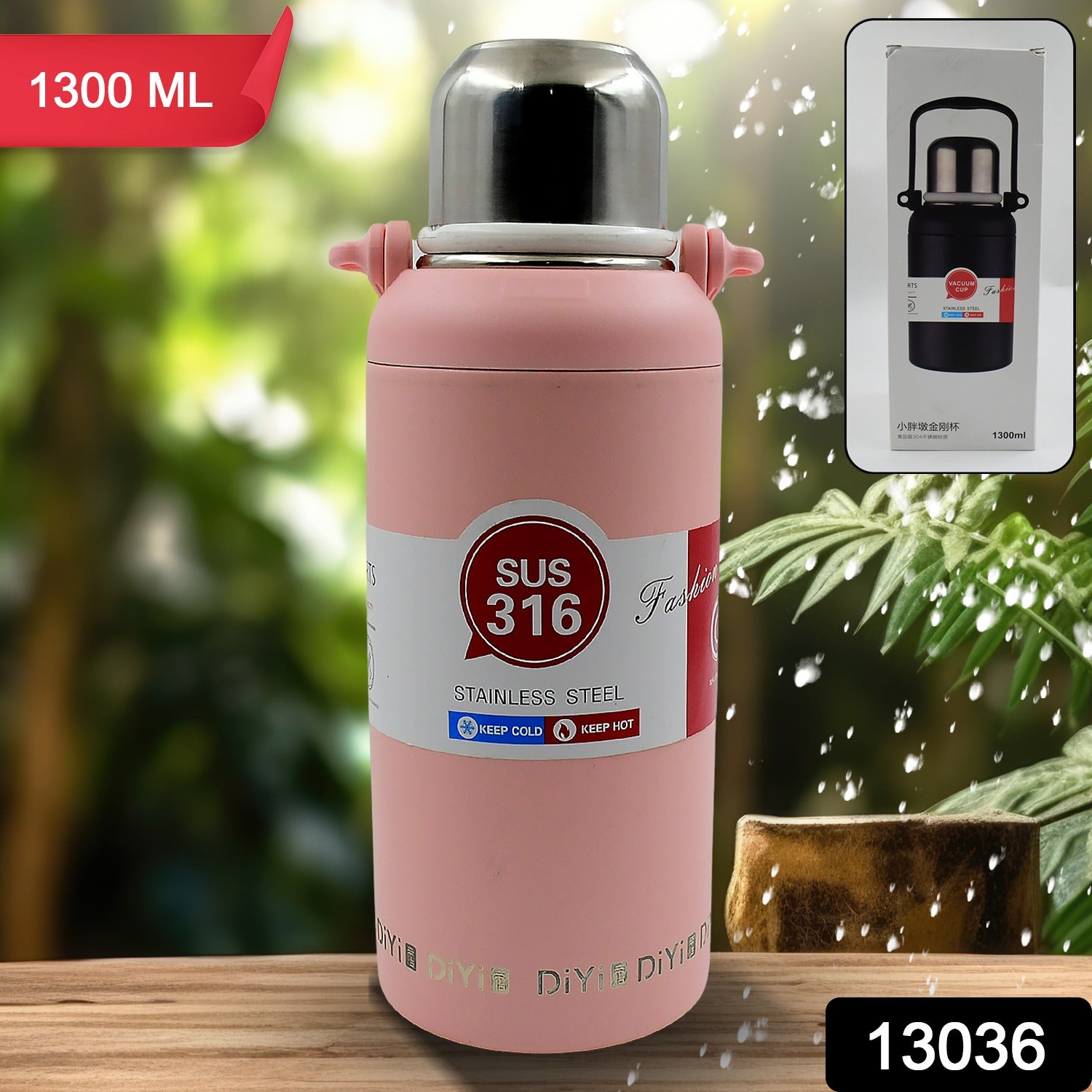 13036 Stainless Steel Tumblers 316 Stainless Steel Vacuum Insulated Cup  Bottle Portable Travel Kettle  Water Bottle With Handle Outdoor Large Capacity Sports Kettle Cups  Bottle (1300 Ml)