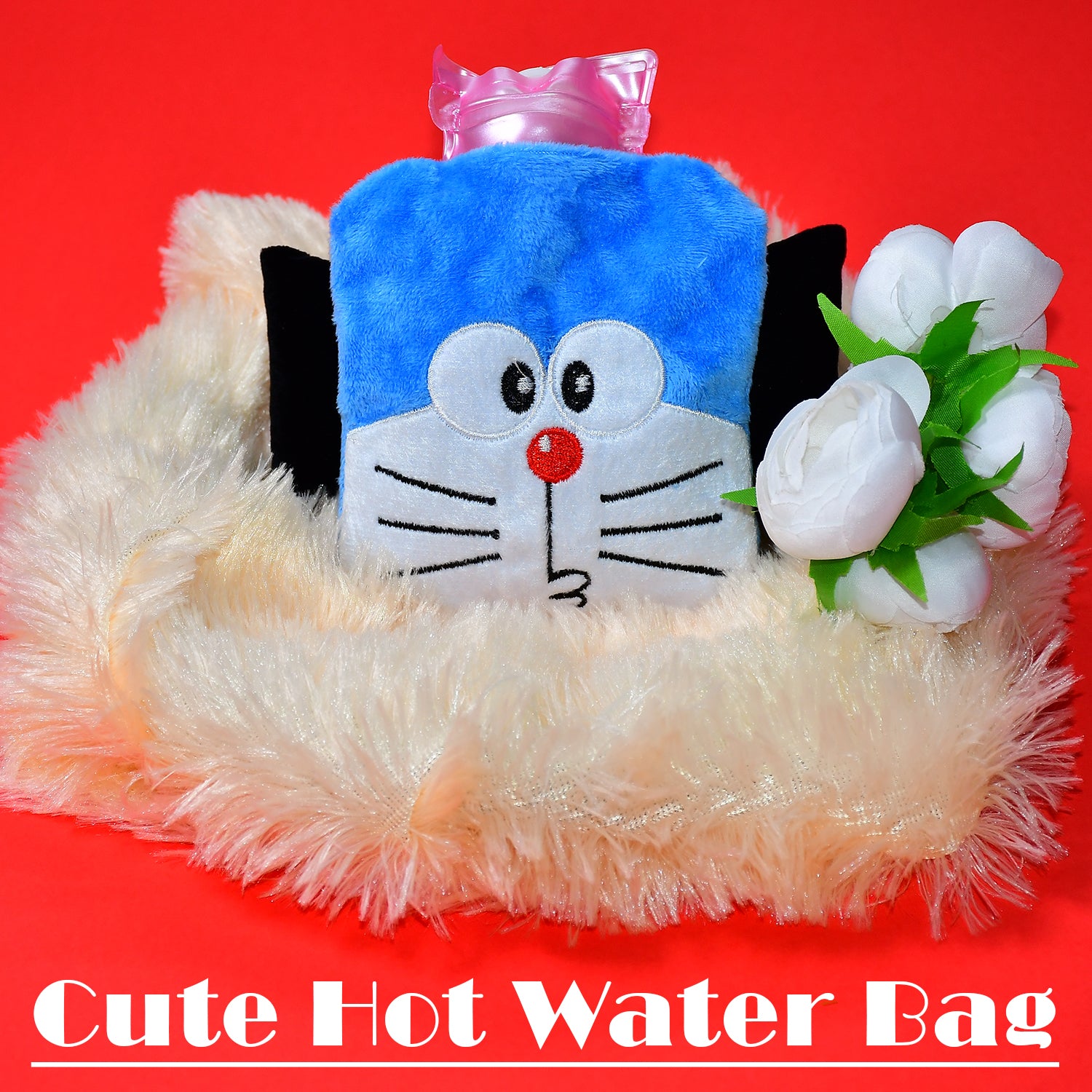 6504 Doremon Small Hot Water Bag With Cover For Pain Relief Neck Shoulder Pain And Hand Feet Warmer Menstrual Cramps.