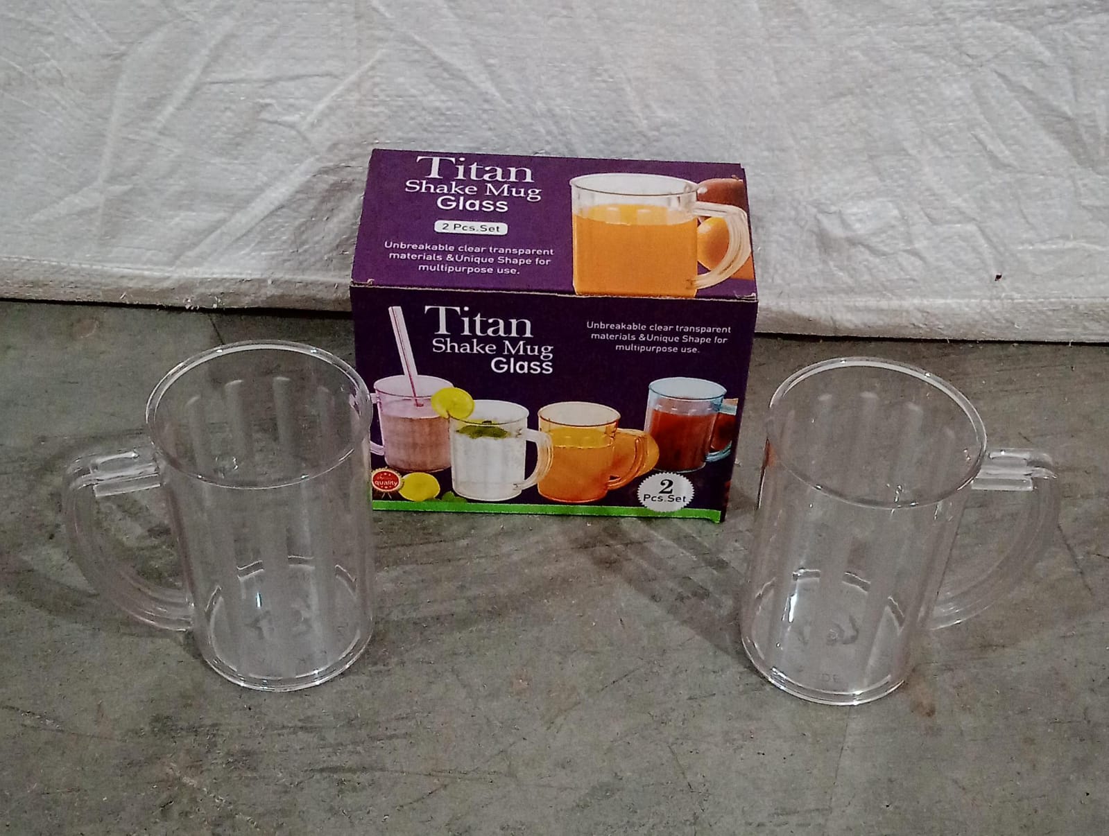 5579 Stylish Juice Glass With Handle Water Glass Beer Glass Milk Shake Glass Multipurpose Glass Plastic Beer Mug Unbreakable Beer Tasting Glasses Clear Juice Glasses Suitable For Kids (2 Pc)