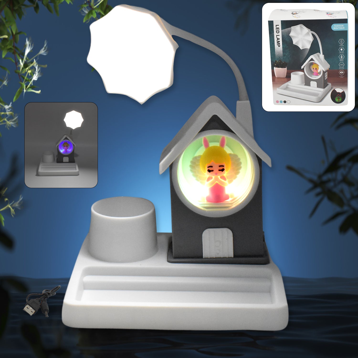 Cute Lovely Cartoon  Home Design With Plastic Base Led Desk Light Multi Color Changes (1 Pc)